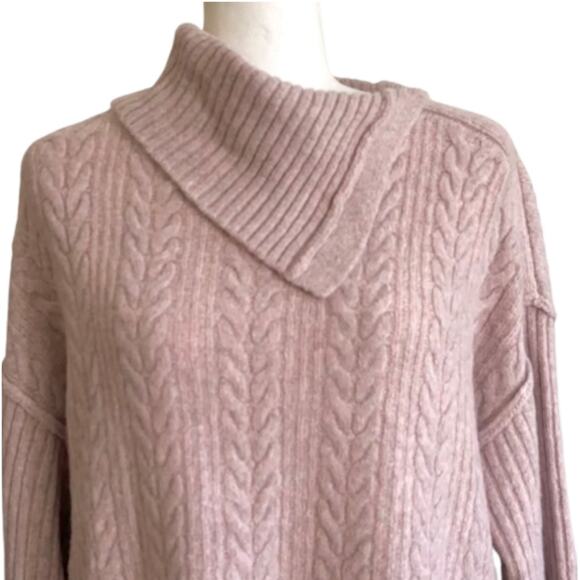 Verve Ami Womens Pink Split Shawl Cowl Neck Soft Cable Knit Tunic Sweater XL NEW - Picture 3 of 12